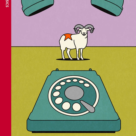 Book cover of 'A Wild Sheep Chase' by Haruki Murakami with a stylised illustration of a sheep and telephone.