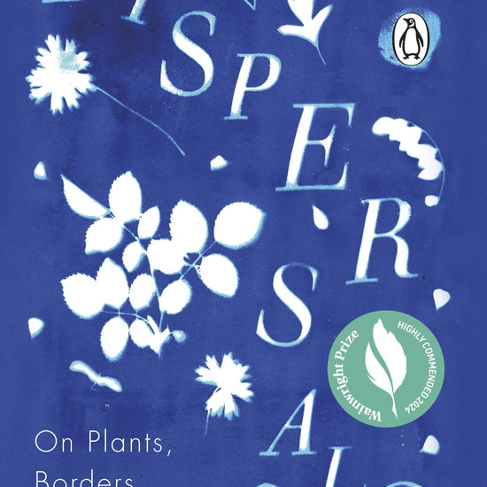 Book cover of 'Dispersals' by Jessica J. Lee with white floral illustrations on a blue background.