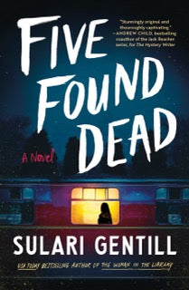 Book cover of 'Five Found Dead' by Sulari Gentill with a silhouette of a person looking out a train window.