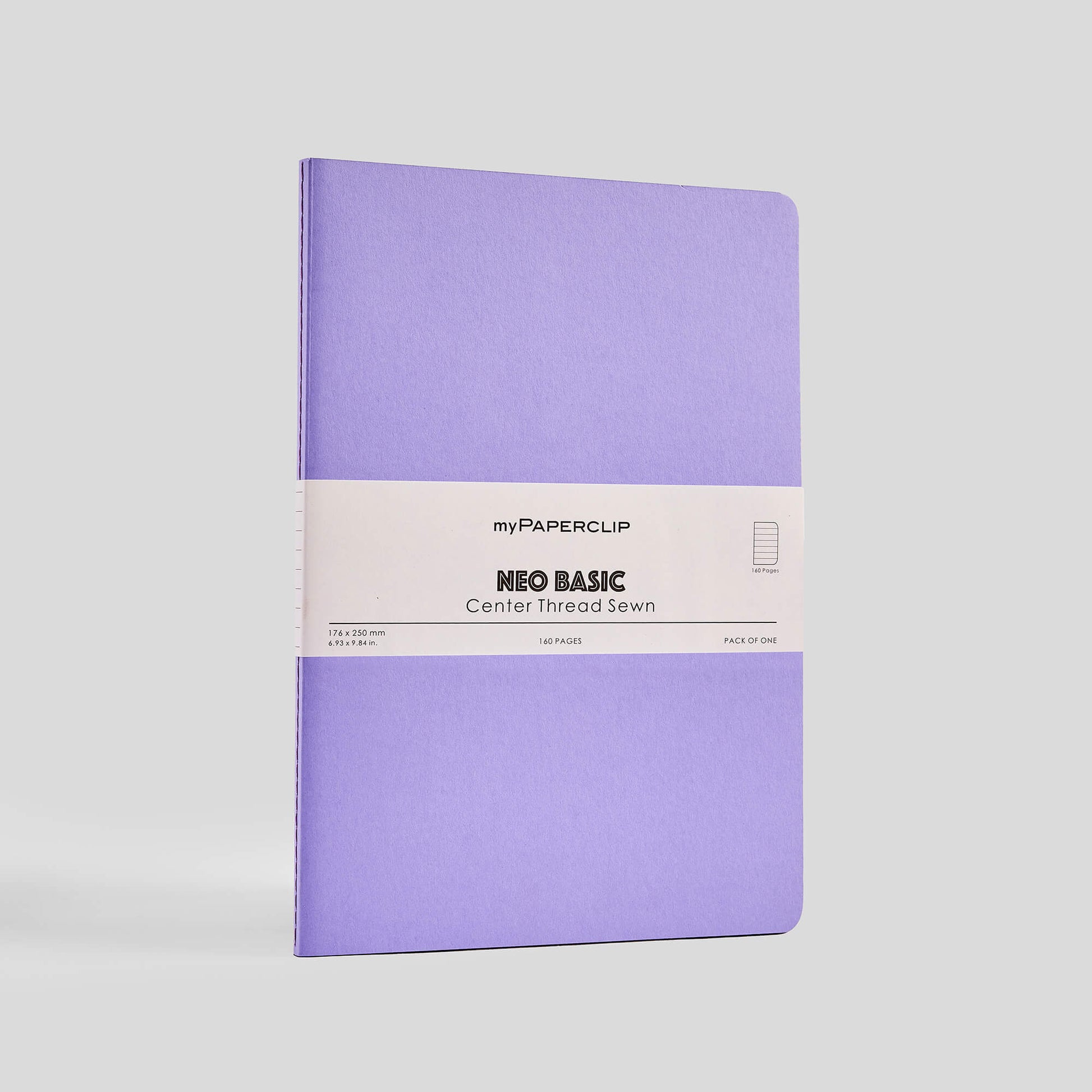 Purple notebook with a white label on a light gray background