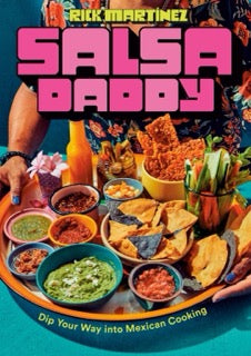 Book cover of 'Salsa Daddy' with colourful food and vibrant text