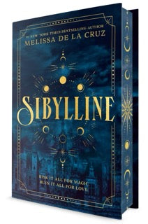 Book titled 'Sibylline' by Melissa de la Cruz with a blue and gold cover.