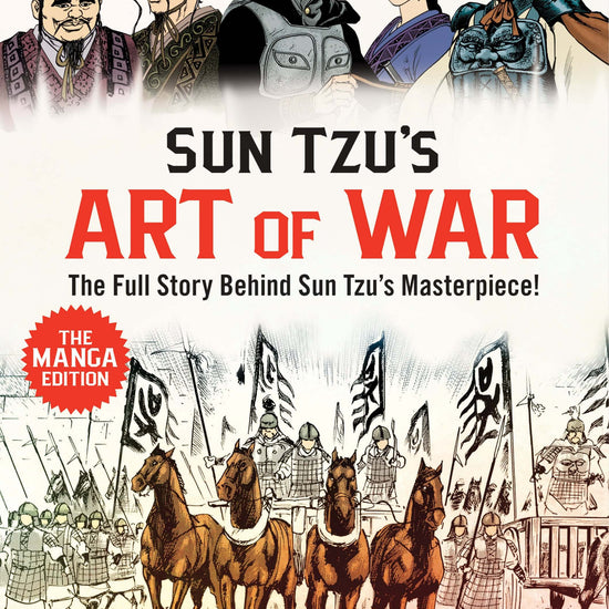 Book cover of 'Sun Tzu's Art of War' with illustrated characters and horses.