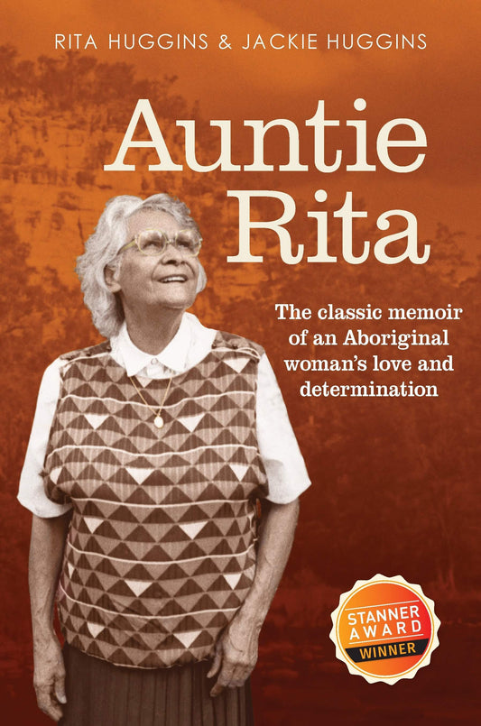 Cover of the book 'Auntie Rita' featuring an older woman with short hair, smiling, wearing a patterned top, against a warm-toned background.
