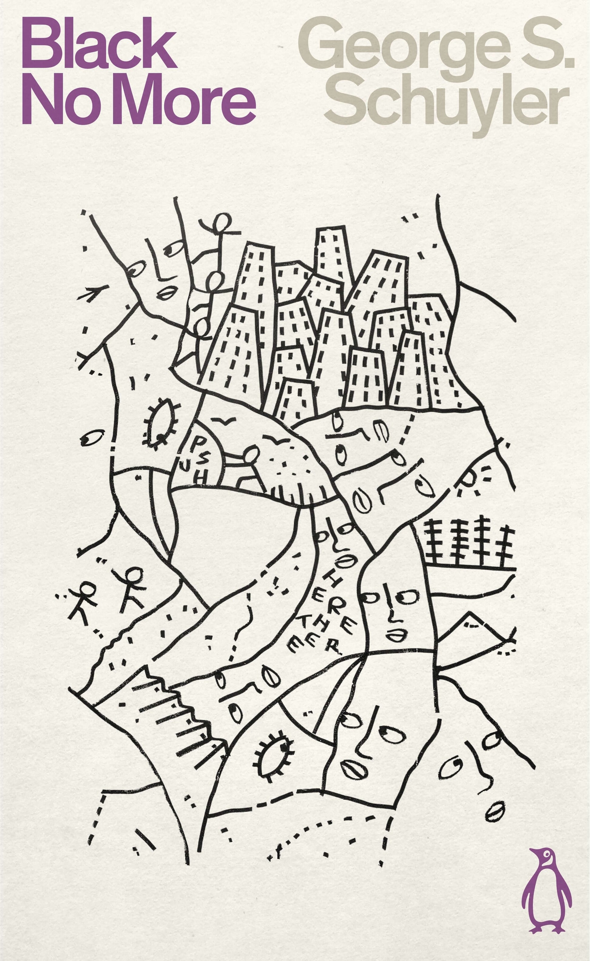 The cover of the book 'Black No More' by George S. Schuyler features a sketch of a cityscape with a focus on architectural details.