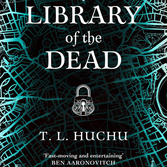 The cover of 'The Library of the Dead' by T. L. Huchu. It features a dark map of Edinburgh.