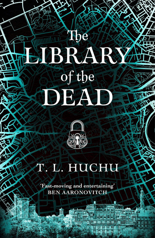 The cover of 'The Library of the Dead' by T. L. Huchu. It features a dark map of Edinburgh.