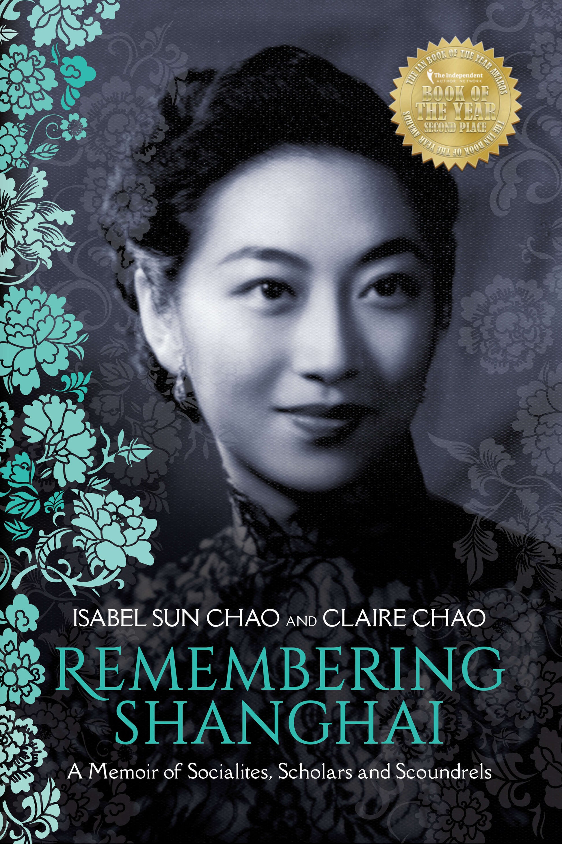 The cover of the book 'Remembering Shanghai' featuring a black and white photograph of a woman with a floral pattern in the background.