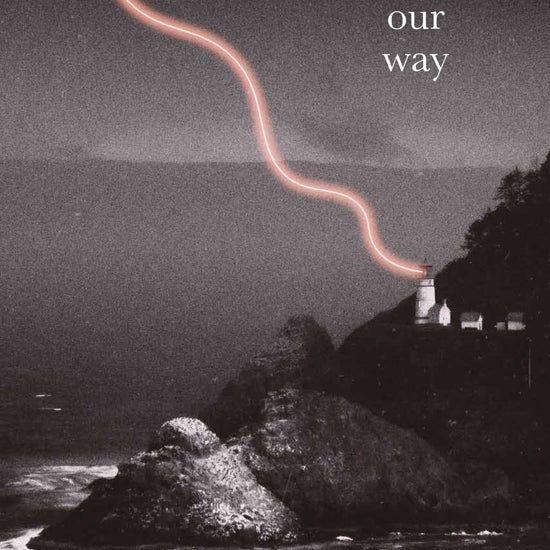 Book cover for 'We Find Our Way' by Reyna Biddy featuring a nighttime seascape with a lighthouse.